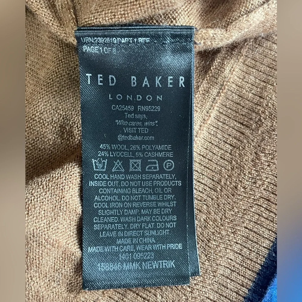 Ted Baker Mens Brown Newtrik Turtleneck Sweater Wool Blend Ribbed Cuffs & Hem 6